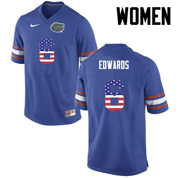 NCAA Florida Gators Brian Edwards Women's #6 USA Flag Fashion Nike Blue Stitched Authentic College Football Jersey TKX0464AZ